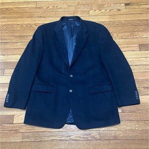 CHAPS Mens 44L Cashmere Silk Wool Blend Jacket Black Blazer Sport Coat 2 Button
